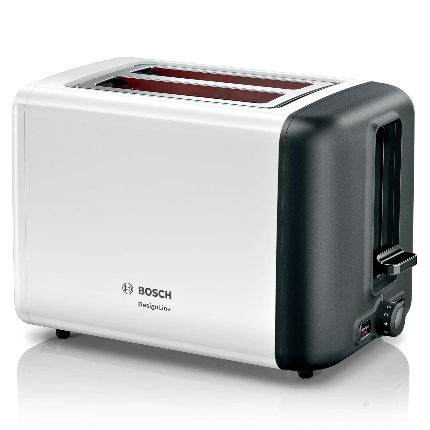 Bosch TAT3P421GB DesignLine Toaster, Stainless Steel, 970 W, White