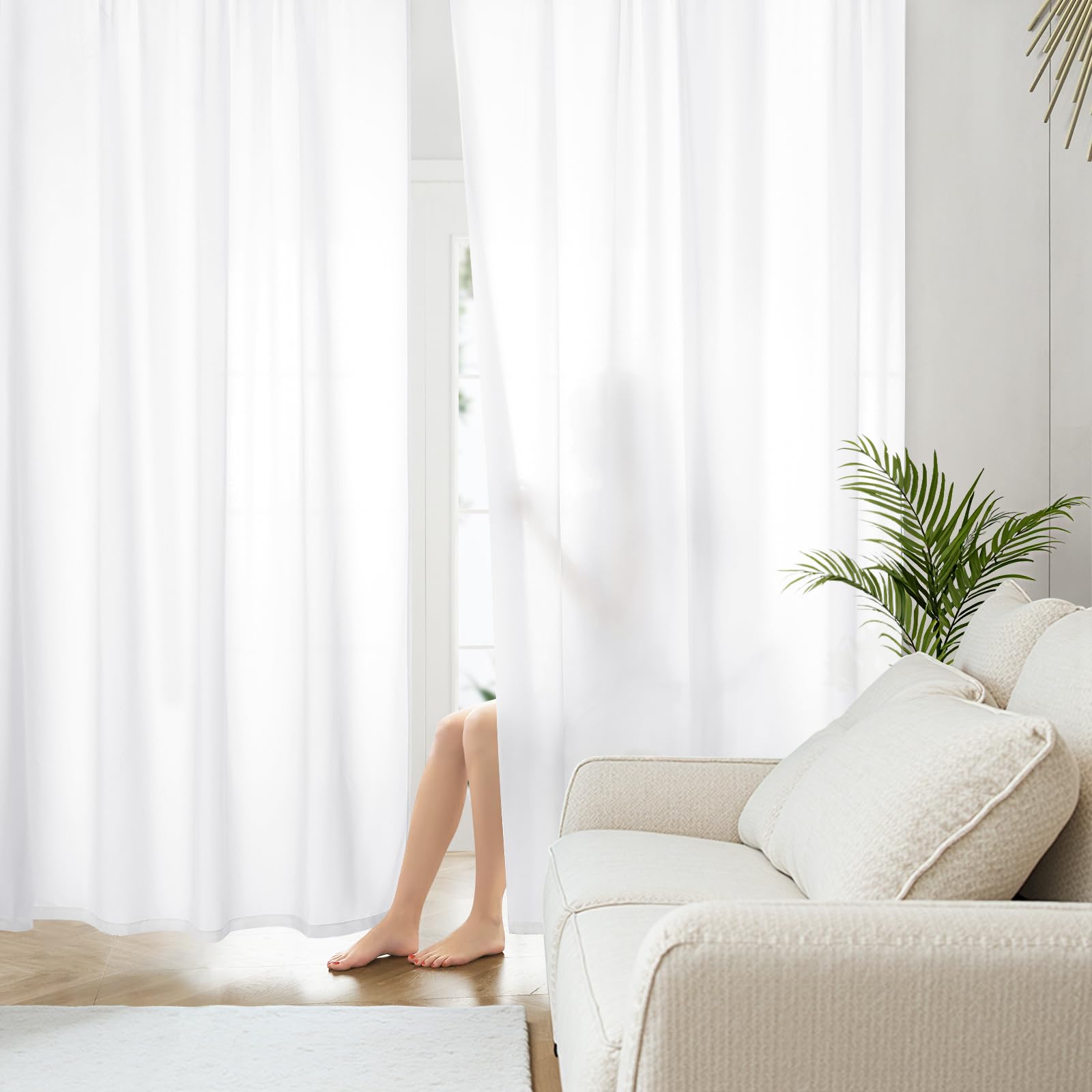 Photo 1 of HOMEIDEAS Non-See-Through White Privacy Sheer Curtains 52 X 84 Inches Long 2 Panels Sheer Curtains Light Filtering Window Curtains Drapes for Bedroom Living Room