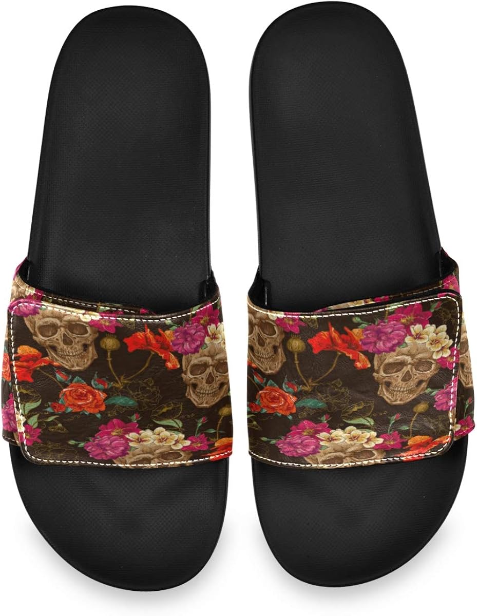 Amazon.com | Blueangle Men's Vintage Flowers Skull Slide Sandal Non-Slip Shower Sandals Beach 
