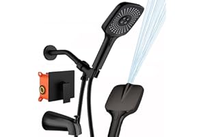 SUNZOE Shower Faucet Set with Tub Spout Matte Black 4-Setting Handheld Spray Rough-in Anti-Scald Pressure Balanced Valve Body