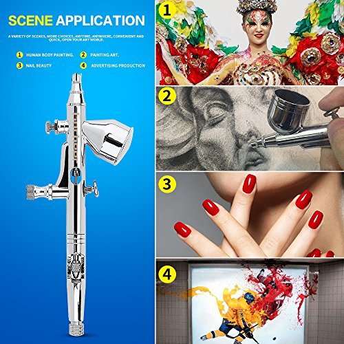 Gocheer Alta precisione Pistola Aerografo Doppia azione Gravità Alimentare Aerografo con 0,2 0,3 0,5mm ugelli Set per Tatuaggi Nail art Trucco Spray con Kit Pulizia Aerografo