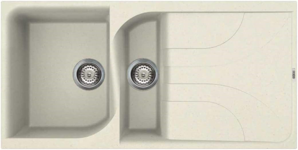 Reginox EGO475-C 1.5 Bowl Regi-Granite Composite Sink With Reversible Drainer Granitetek Cream