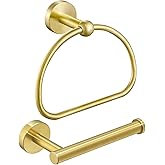 Leyden Toilet Paper Holder Towel Ring Brushed Gold Bathroom Hardware Hand Towel Holder Bathroom Accessories Set Wall Mount Stainless Steel 2 Pieces