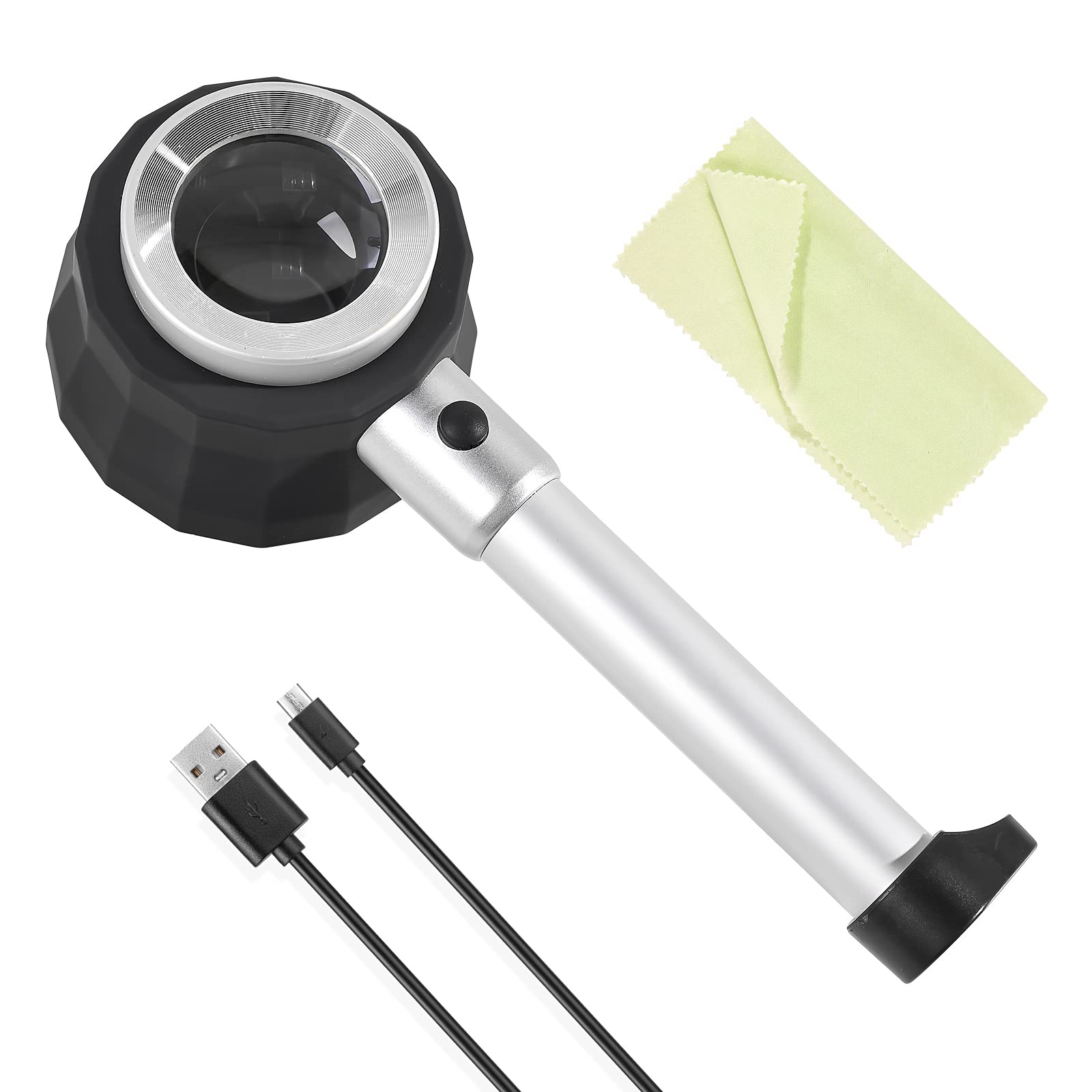 Amoper 30X Handheld Magnifier with 6 Light, Jeweler Loupes Lighted Magnifying Glass-USB Rechargeable for Seniors Reading Coins Crafts Jewelry Hobbies
