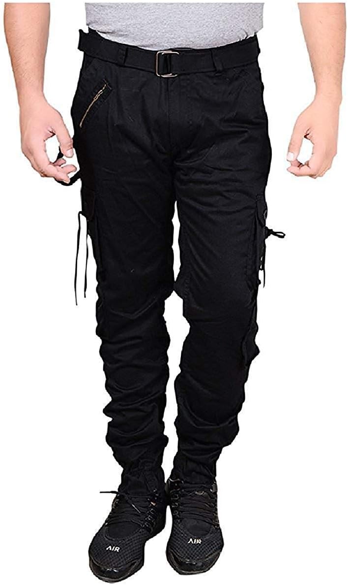 Vbirds Men's Cotton Relaxed Fit Zipper DORI Cargo Jogger Pants (Black)