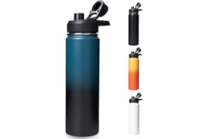 Fijinhom 24 oz Insulated Water Bottle with Handle, 304 Stainless Steel Water Bottles with Wide Mouth, Double Wall Vacuum Sports Water Bottle, BPA Free, Keep Cold and Hot, Blue&Black