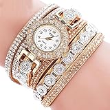 Start Women Multilayer Bracelet Rhinestone Leather Casual Watch -CCQ (Beige)