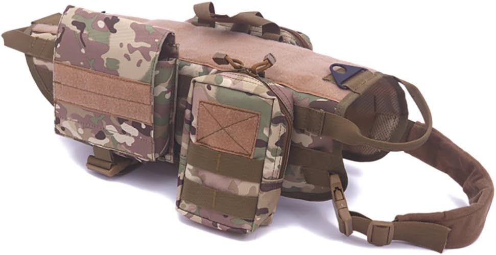 Darkyazi Dog Tactical Military Vest Training Outdoor Molle Camouflage Harness with 3 Detachable Pouches