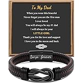 Gift for Men Infinity Bracelet for Men Dad Husband Boyfriend Son Grandson Brother Nephew Uncle Brown Braided Leather Forever Linked Together Stainless Steel Engraved with Love You Forever Jewelry 7.5|8.5|9 Inches