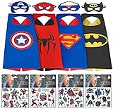 Superhero Dress Up Costumes For Boys - 4 Satin Capes, 4 Felt Masks + 4 Superhero Tattooes by Mosqitostaion