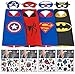 Halloween Superhero Costumes for Boys – 4 Capes and Masks + 4 Superhero Tattooes – Dress Up Kids Toys By MosquitoStation