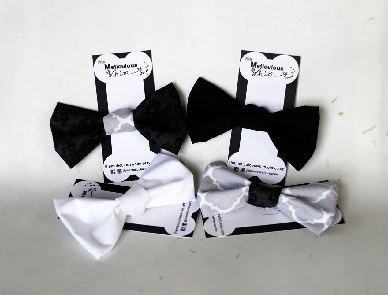 Classic Dog, Cat, or Pet Bow Tie by the Meticulous Whim - Grey Damask 5"