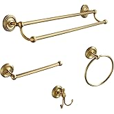 4 Piece Antique Brass Gold Bathroom Accessories Set - 24” Towel Holder, Antique Bar Brass Bath Accessories - Wall Mounted Bat