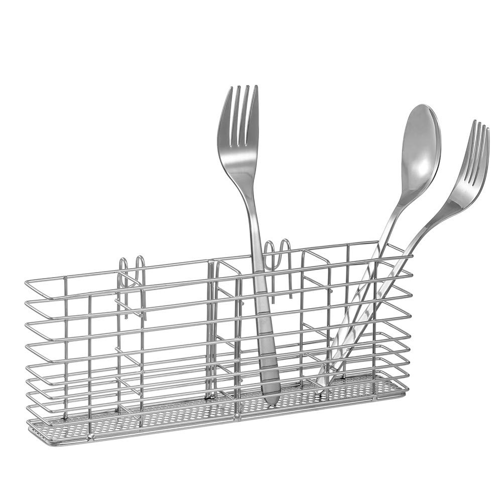 SANNO Cutlery Holder Cutlery Organizer Hanging Cutlery Organizer Spoon Drying Rack Basket Holder, 4 Divided Compartments Cutlery Organizer, Stainless Steel — image 1