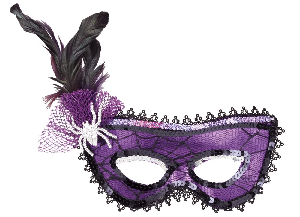 Boland 00299 Venezia Mask with Spider Web and feathers, Purple