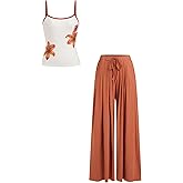 CIDER Two Piece Sets for Women Backless Floral Slim Fit Tank Tops Wide Leg Pants 2026 Summer Matching Sets