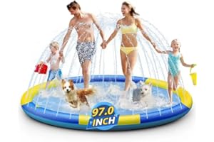 SOOTFRO Splash Pad Sprinkler for Kids, 97" Extra Large Non-Slip Baby Play Mat, Dog Pool Toys, Toddler Outdoor Toys for Ages 3-12 Boys Girls, Summer Outdoor Water Kids Toys, Parent-Kids Games, Backyard, Lawn
