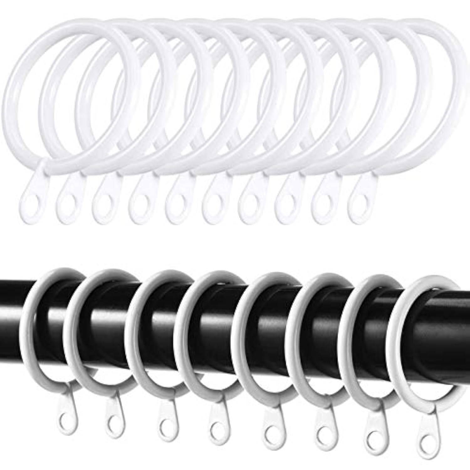 iPEAK 60 Pack Curtain Hooks Metal White Curtain Rings Hanging Hooks For Curtain Rods Pole, 30mm Internal Diameter (White, 60 Rings)