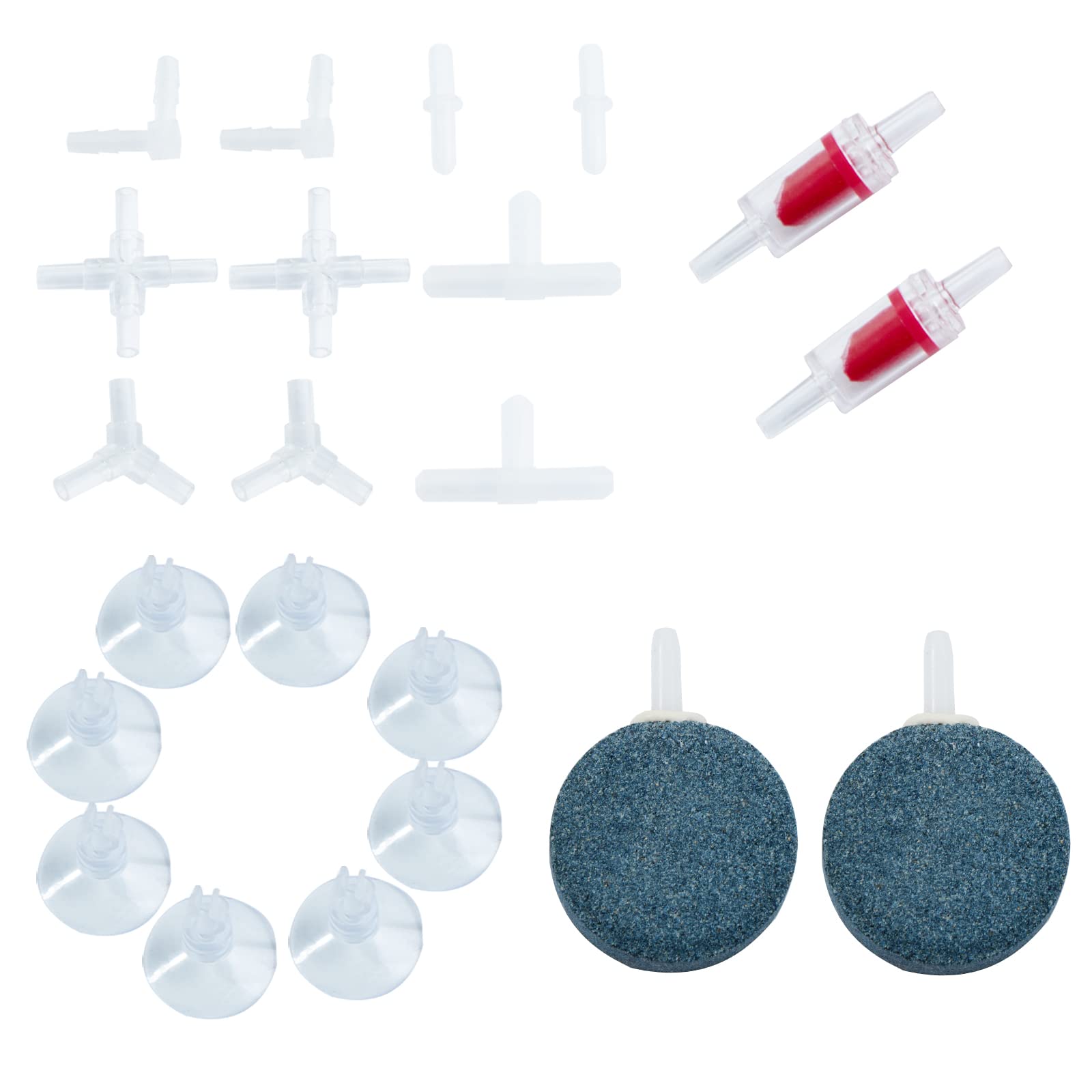 Waycreat Aquarium Air Pump Accessories Set, Consisting Aquarium Airline Valve, Fish Tank Air Stone, Transparent Suction Cups,Plastic Tubing Connectors