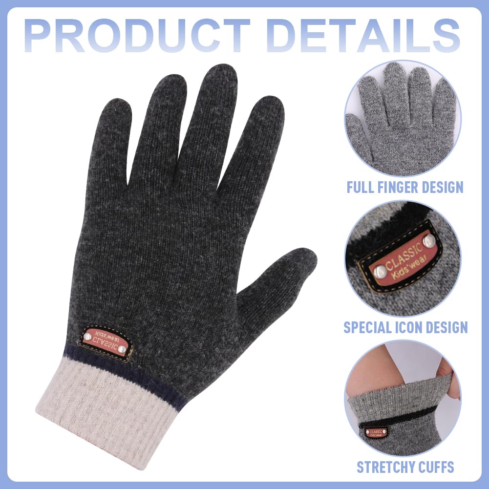 6 Pairs of Kids Gloves Boys Winter Gloves Stretchy Full Fingers Knitted Gloves Wool Fleece Lined Mittens