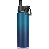Neihepal 22 oz Insulated Water Bottle with Straw Lid, Double Walled Vacuum Stainless Steel Water Bottles Leak Proof, Wide Mouth (Dark Night,1 Pack)
