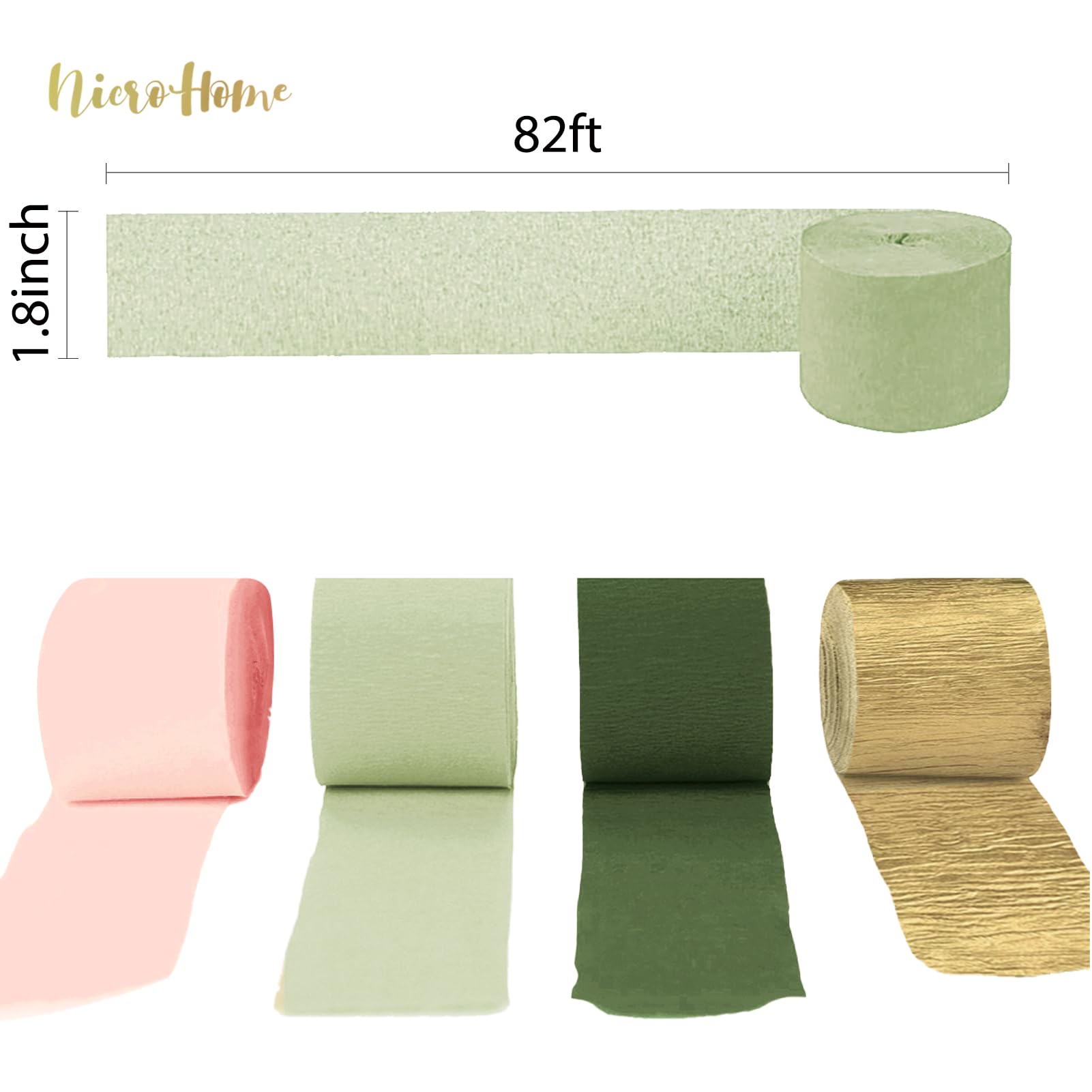Wedding Party Decorations, 8 Rolls Moss Sage Green Pink Crepe Paper Streamers for Boho Baby Shower, Wedding, Engagement Party, Spring Party, Birthday Party Supplies, 82 ft Long