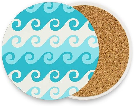 Amazon Com Fajro Refreshing Cartoon Ocean Waves Cup Mat Large 3 9 Inch Size Coasters Fit All Cups Best Housewarming Gift Coasters For Drinks Coasters
