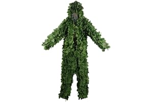 HYOUT Hooded Ghillie Suit Camo Suit Woodland Forest Military 3D Green Leafy Clothing Costume for Jungle Halloween Party