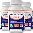 Vitamatic 3 Pack Folic Acid 5mg (5000 mcg) - 120 Vegetarian Tablets - (Vitamin B9 Folate) (Total 360 Tablets)