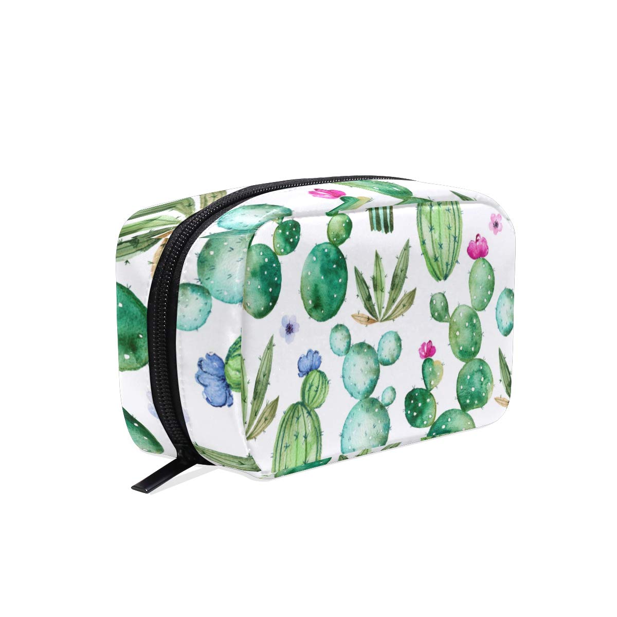 Makeup Pouch Cactus Green Succulents Plants Floral Print Cosmetic Toiletry Bag Storage Large Travel Handle Personalised with Compartments for Teenage Girl Women Lady