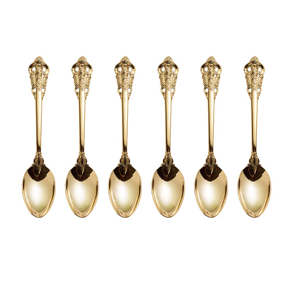 ZFQ 6-Piece Dinner Spoons, 18/10 Stainless Steel Large Tablespoons, 7.87 Inches, Mirror Finish, Dishwasher Safety, Golden Color