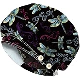 DELORIGIN Bouffant Scrub Caps Cotton Nurse Scrub Hats with Button Sweatband Adjustable Surgical Caps for Unisex Cooking