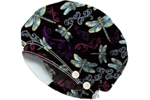 DELORIGIN Bouffant Scrub Caps Cotton Nurse Scrub Hats with Button Sweatband Adjustable Surgical Caps for Unisex Cooking