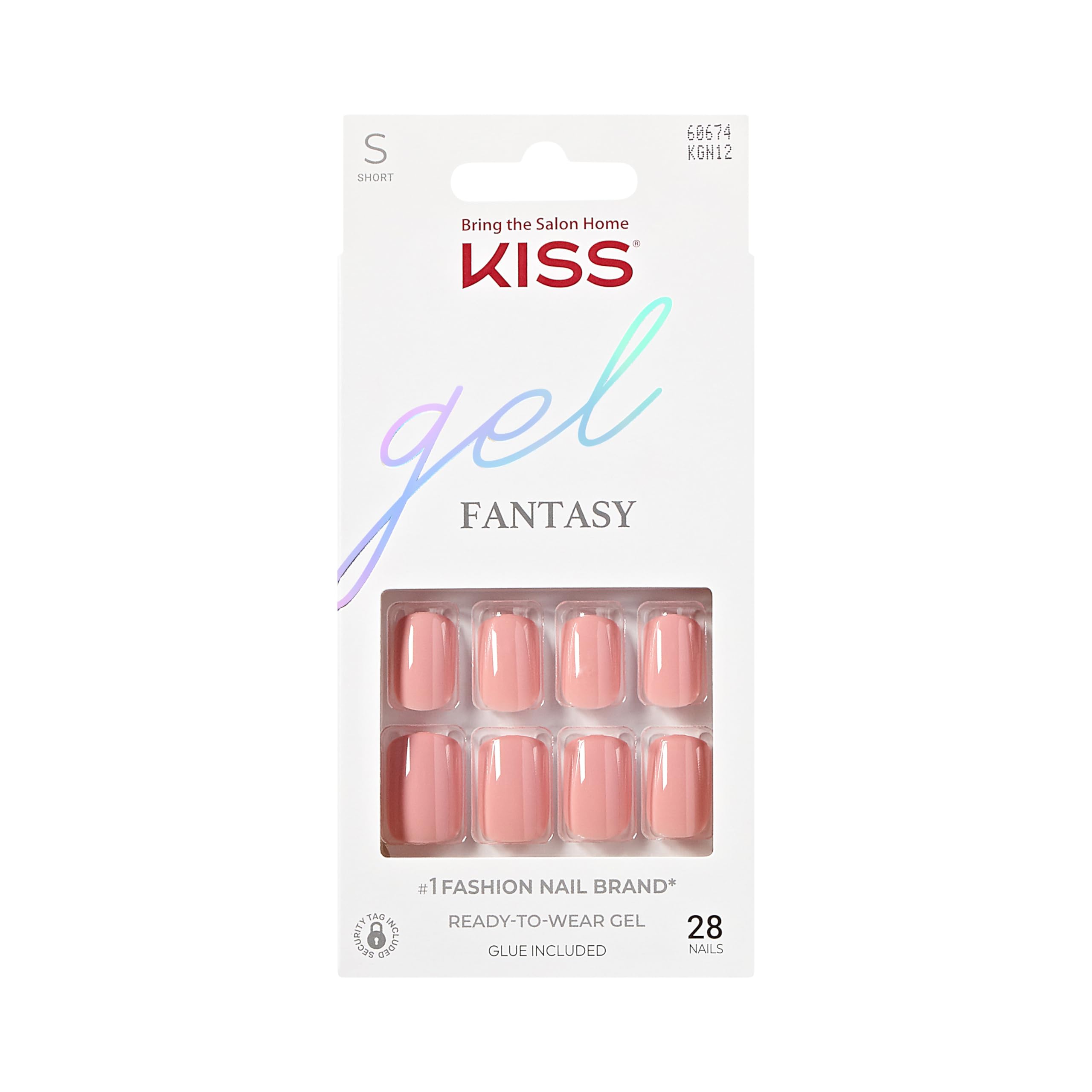 KISS Gel Fantasy Collection Glue-On Manicure Kit, Ribbons, Short Length Square Fake Nails Includes 28 False Nails, Nail Glue, Nail File, and Manicure Stick