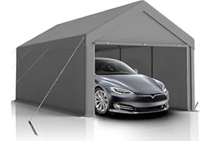 TANGJEAMER Carport 10x20 FT Heavy Duty Portable Garage, Carport Canopy with Removable Sidewalls & Doors, All Weather Canopy Car Port Shed with Reinfored Steel Metal Frame for Car, Truck, Boat, Party Grey