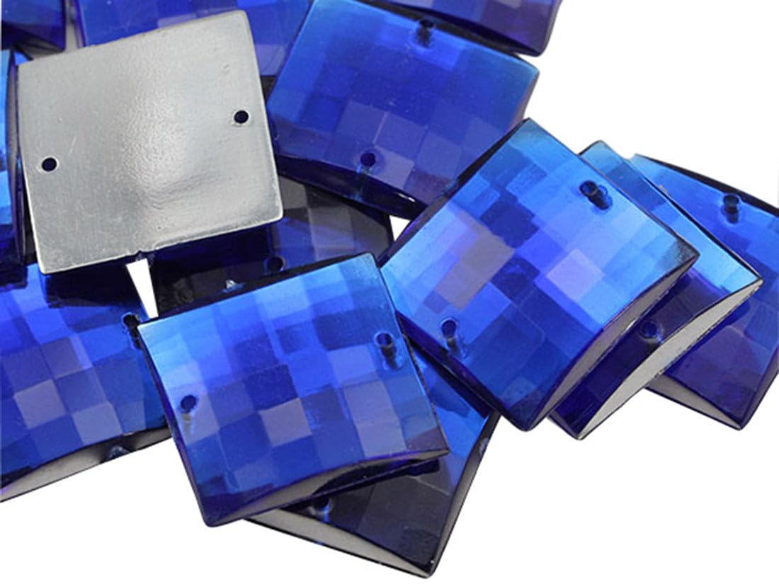 Allstarco 16mm Blue Sapphire CH09 Square Flat Back Sew On Beads for Crafts Plastic Acrylic Rhinestones with Holes for Sewing, Clothing Embelishments, Costume Cosplays 40 Pieces