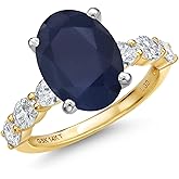 Gem Stone King 14K 2 Tone Gold Blue Sapphire and Lab Grown Diamond Engagement Ring For Women | 5.40 Cttw | Oval 12X10MM | Wedding Engagement Anniversary Promise Ring For Women