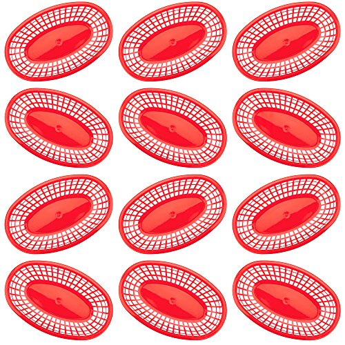 Large Red Plastic Food Baskets by Pudgy Pedro's Party Supplies (12-pack)