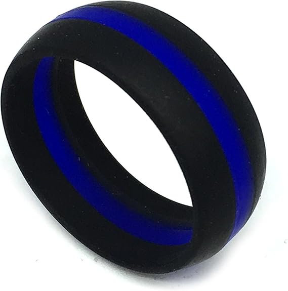 SAR Safe Active Rings 8MM Men or Ladies Flexible Blue with Black Stripe Police Force Silicon