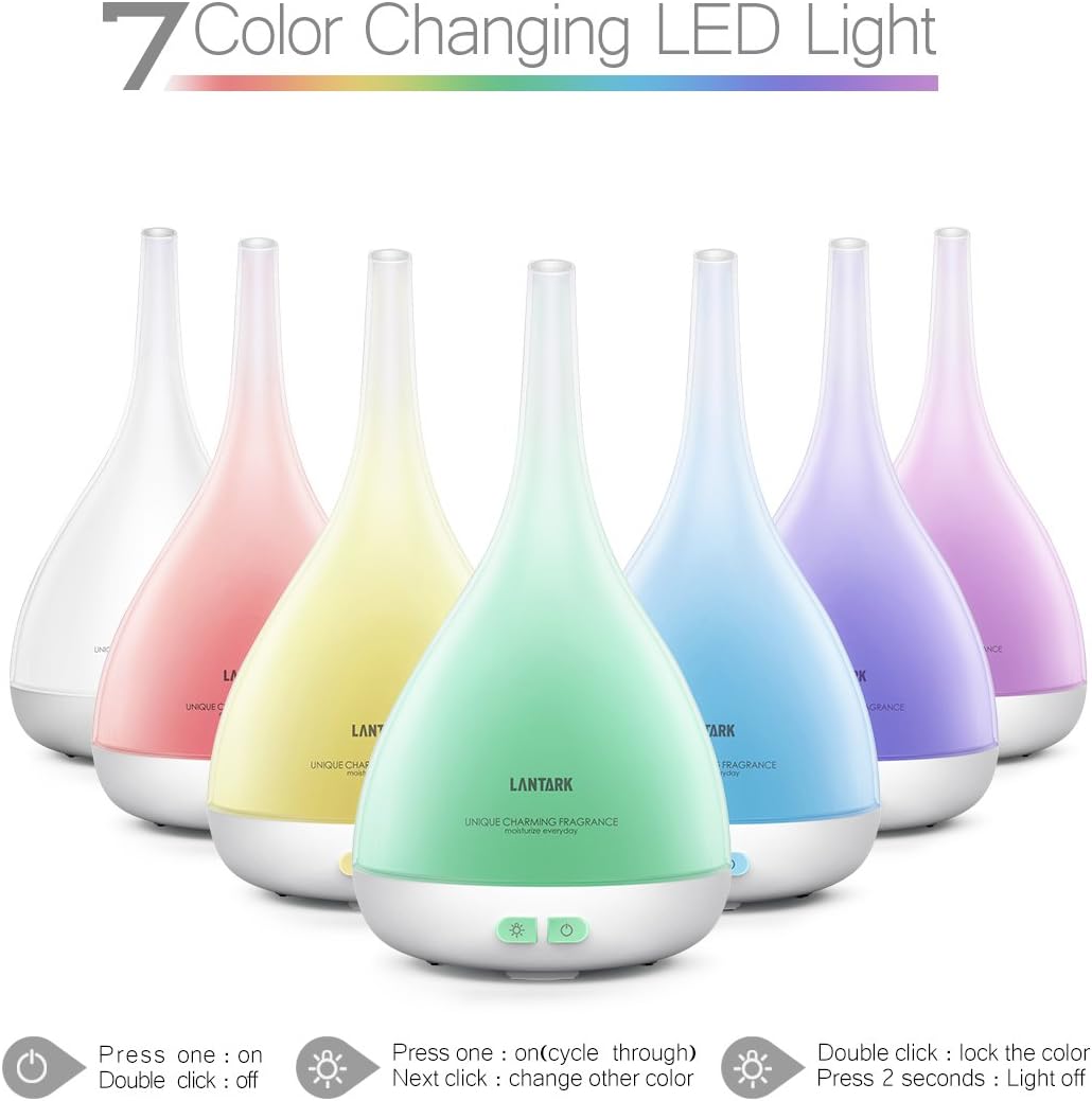 Amazon Com Lantark Essential Oil Diffuser Aroma Oil Ultrasonic Cool Mist Humidifier With Auto Shut Off And 7 Color Led Lights Changing 15 Gradient Colors Aromatherapy Diffuser For Home Office Bedroom Yoga Sp Kitchen Dining