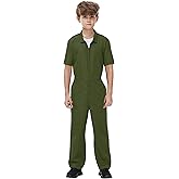 AOBUTE Kids Summer Jumpsuit Short Sleeve Coveralls With Zipper 3-14 Years
