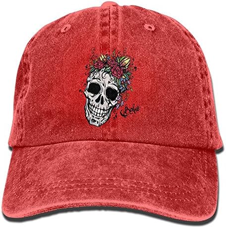 Pmaoutzl6468 Day of The Dead Inspired Design of A Skull With Festive Floral Wreath Boho Perfect Cowboy Hat Headgear Red