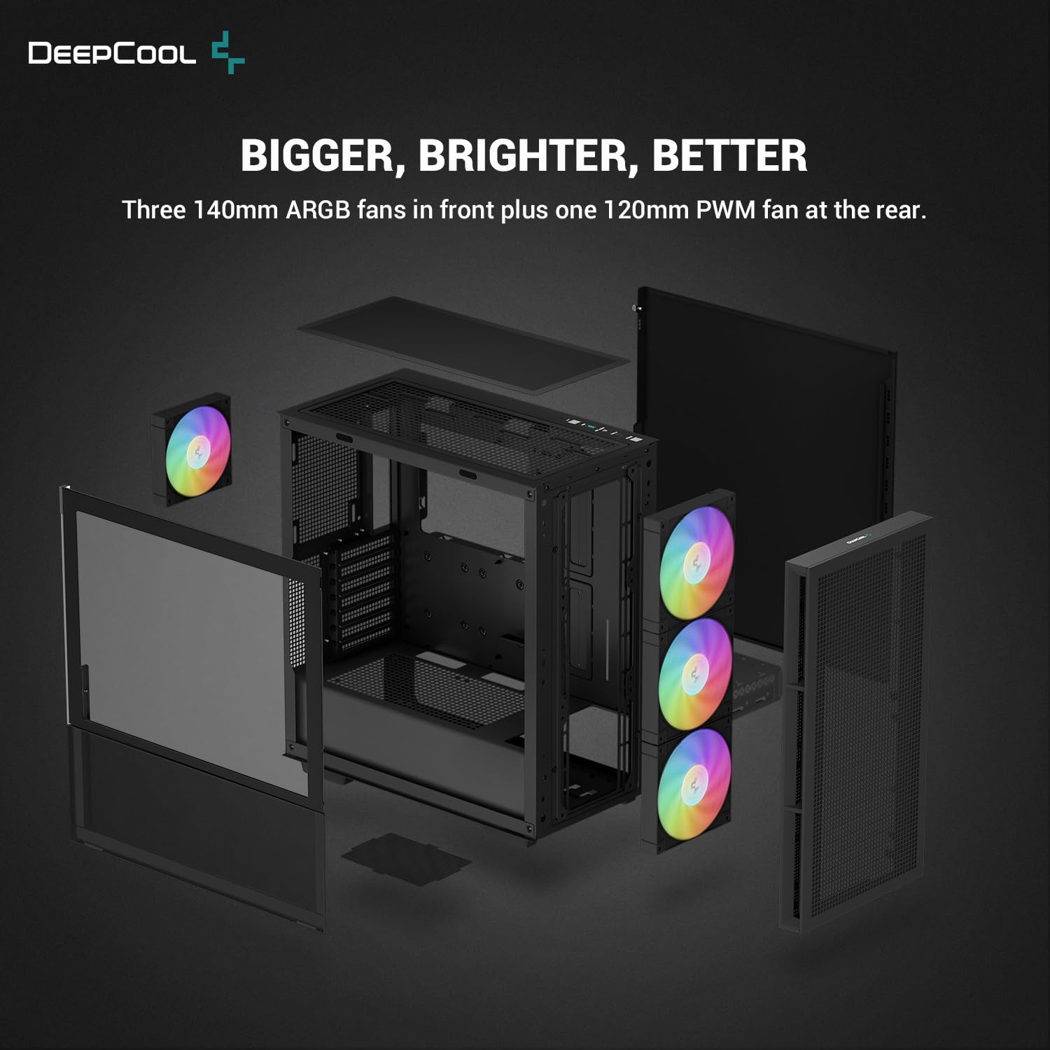 CH560 PC Case ATX High-Airflow 140mm PWM ARGB Fans Front Panel Mid Tower ATX Hybrid Mesh/Tempered Glass Side Panel PC Case 360mm Radiator support Top/Front USB 3.0 Type-C I/O Panel
