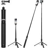 VYVIYON Invisible Selfie Stick Tripod 165cm, 2 in 1 Extension Monopod Pole for Insta360 X5 X4ONE X2,1/4" Action Camera Selfie Stick Handle Grip with Adapter for GoPro, DJI Osmo Action 5 Pro/4