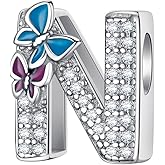 Complete A~Z Alphabet Charm Letter Beads, Solid 925 Sterling Silver with Cubic Stones Flower Butterfly fits European Bracelets Necklace Women Jewelry Gift Options