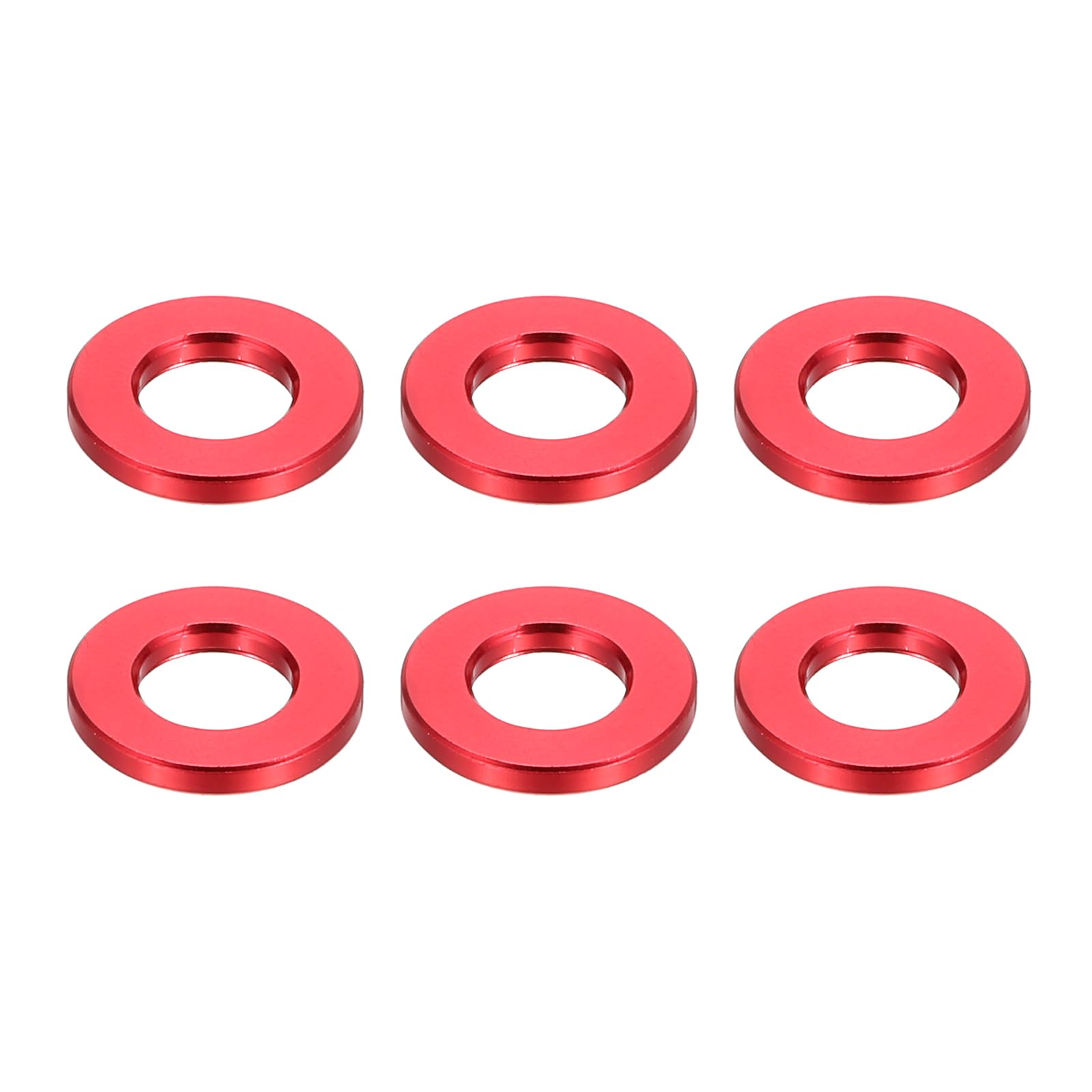 PATIKIL M6 Aluminum Spacers, 6 Pcs Metal Spacers Aluminum 6.2mm ID x 12mm OD x 1.5mm L Aluminum Spacer Screw Standoff Round for 1/4" or M6 Screw Bolts,Red