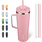 BJPKPK Insulated Tumbler with Handle, 26oz Insulated Tumblers with Lid and Straw, Stainless Steel Metal Water Bottles, Coffee Travel Mugs, Cups, Light Pink