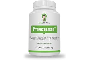 VitaMonk Pterostilbene 150mg Capsules No Artificial Fillers - Soy Free Trans-Pterostilbene Supplement which Promotes Healthy Aging and Longevity - 60 Veggie-Caps - Improved Resveratrol