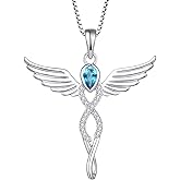 FJ Infinity Angel Wings Necklace 925 Sterling Silver Guardian Angel Necklace Birthstone Jewelry for Women