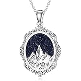 Reaii Natural Blue Sandstone Mountain Pendant Necklace for Women 925 Sterling Silver Genuine Blue Sandstone Jewelry Gifts for Her